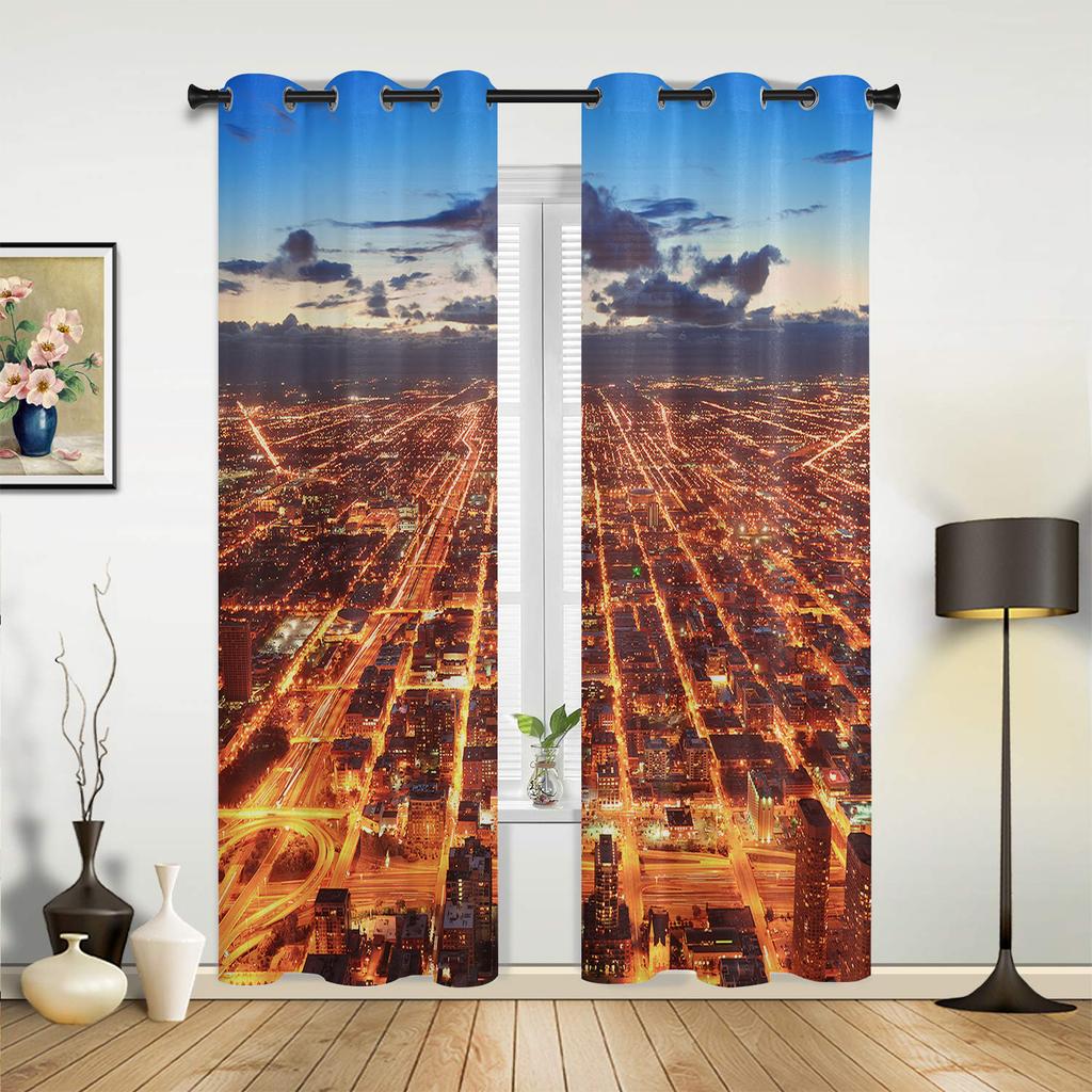 Dusk City Window Curtain Bedroom Living Room Window Drapes Kitchen Decoration Blinds Curtain