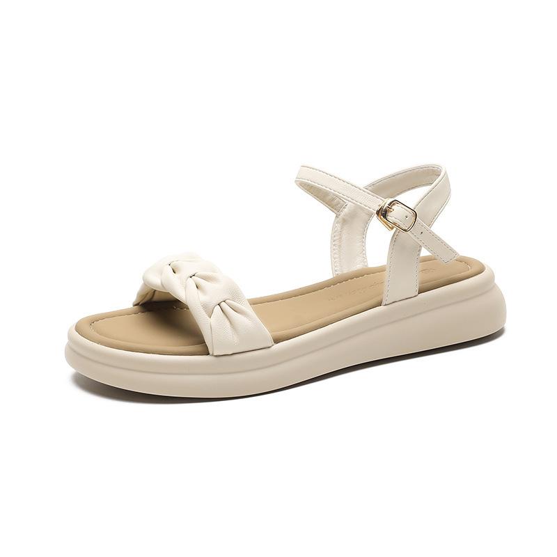 

Leather flat for Huizhou women s shoes Su Yinyin wears the same sandals flat-soled, new beach sandals in summer 34 абрикосовый