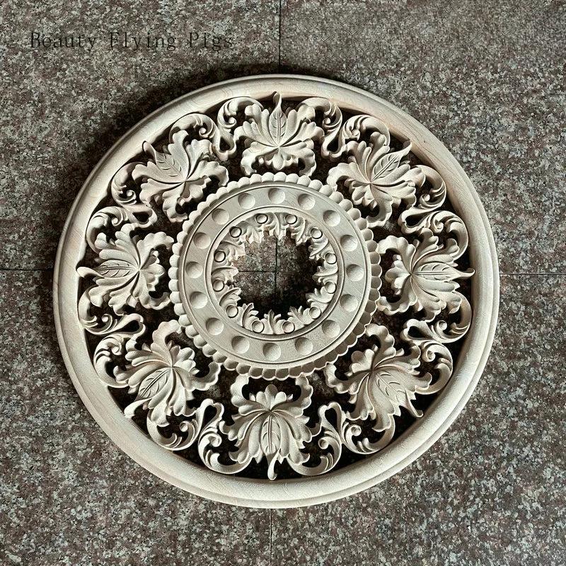 40CM high-end Europese massief houten snijwerk cirkelvormige sticker plafond achtergrondwand massief hout decoratieve bloemen europa
