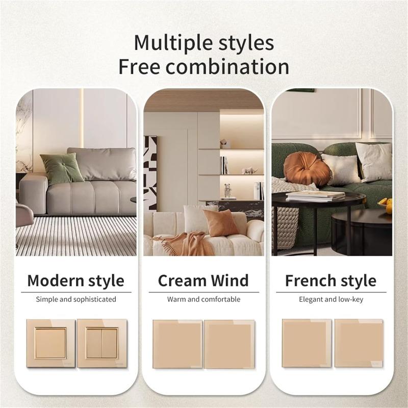 Luxury Crystal Tempered Glass Panel Gold Wall Switch Flame Retardant 2 Gang 1 Way Wall Rocker Switch On / Off WESA