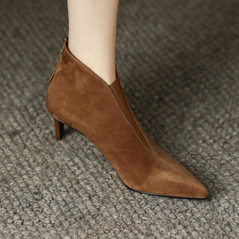 

Модные женские ботильоны на высоком каблуке, модные сексуальные туфли с острым носком для женщин, роскошные ботинки для платья 2025, зимние роскошные боты для женщин 38 коричневый