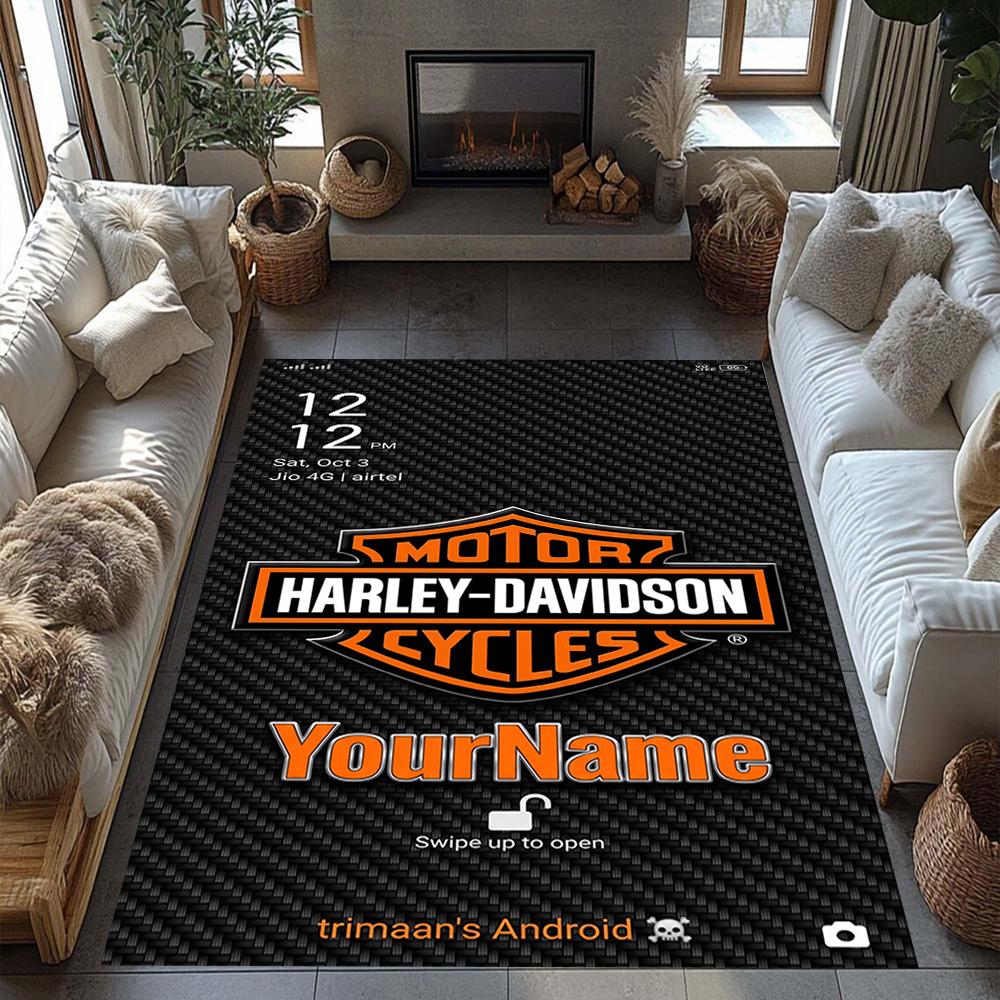 Harley-davidson Motorcycles Customize Your Name Floor Rug Office Rug Perfect for Outdoor Living Rooms Game Room Balcony Anti-slip Rug Decorate Offices