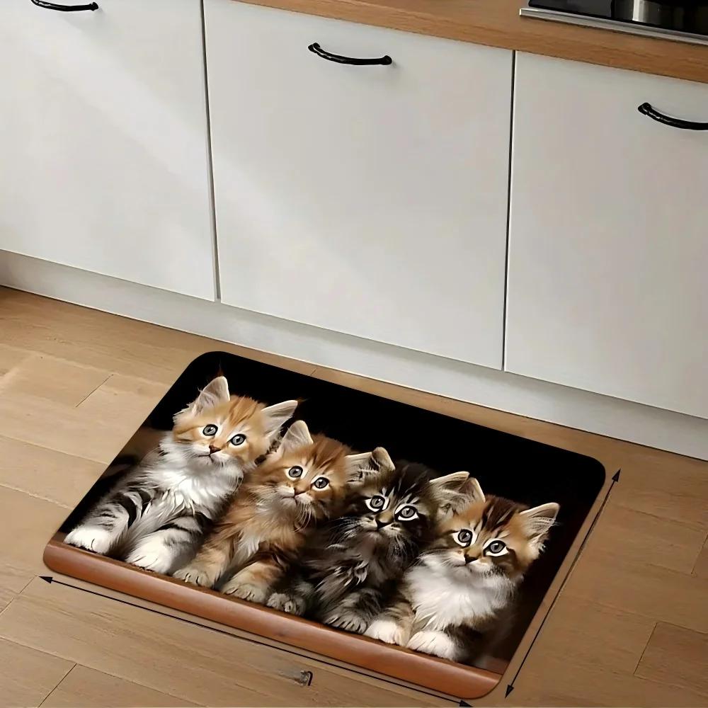Schattige 3D Kittens Keukenmat Set Antislip Absorberend Wasbaar Vlekbestendig Vloermatten voor Kattenliefhebbers 50cmx80cm