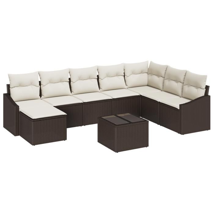 VidaXL Ensemble de Salle à Manger de Jardin de 8 Pièces avec Coussins Gris Rattan Poly 3355517
