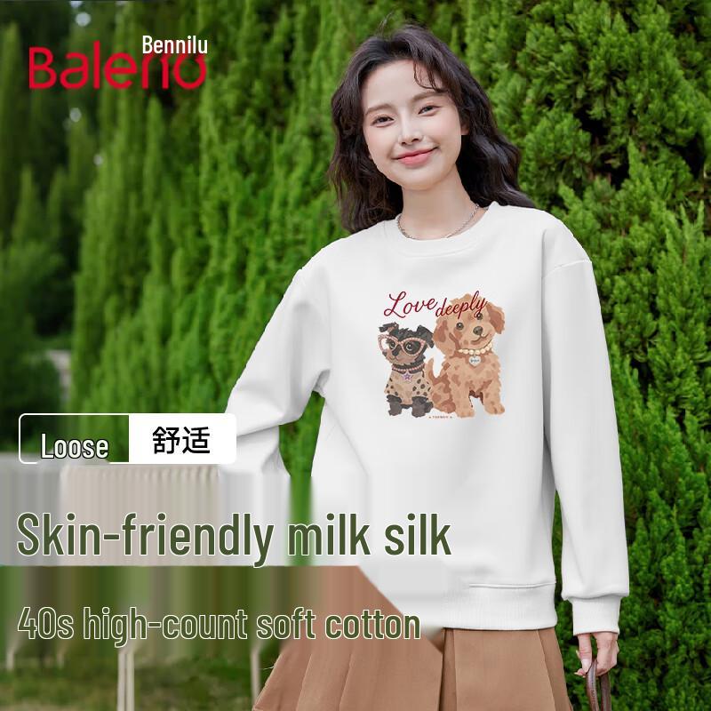Baleno Women's Milk Silk Puppy Graphic Round Neck Sweatshirt