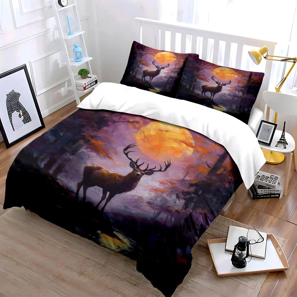 Deer Forest Canvas Art Set Soft Comfortable Duvet Cover Bedding Set Included 1*Duvet Cover & 2*Pillowcases Gift