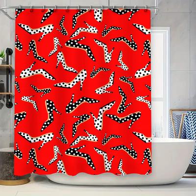Red High Heel Shoes Print Shower Curtain For Bathroom Decor Waterproof Fabric Material Available In Various Sizes Perfect Gift I