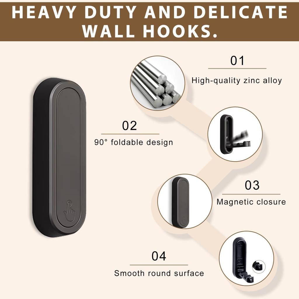 Folding Coat Hooks, Foldable Gold Wall Hooks Heavy Duty Foldable Hook Bathroom Towel Hooks Robe Hooks Wall Mounted for Hanging Coat Towels Clothes