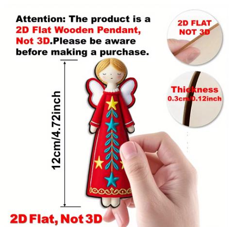 8/16pcs Colorful 11.91 Cm Artificial Wood Flat 1D Angel Decorations,Christmas Tree Toppers, Gift Tags, Party & Home Decorations