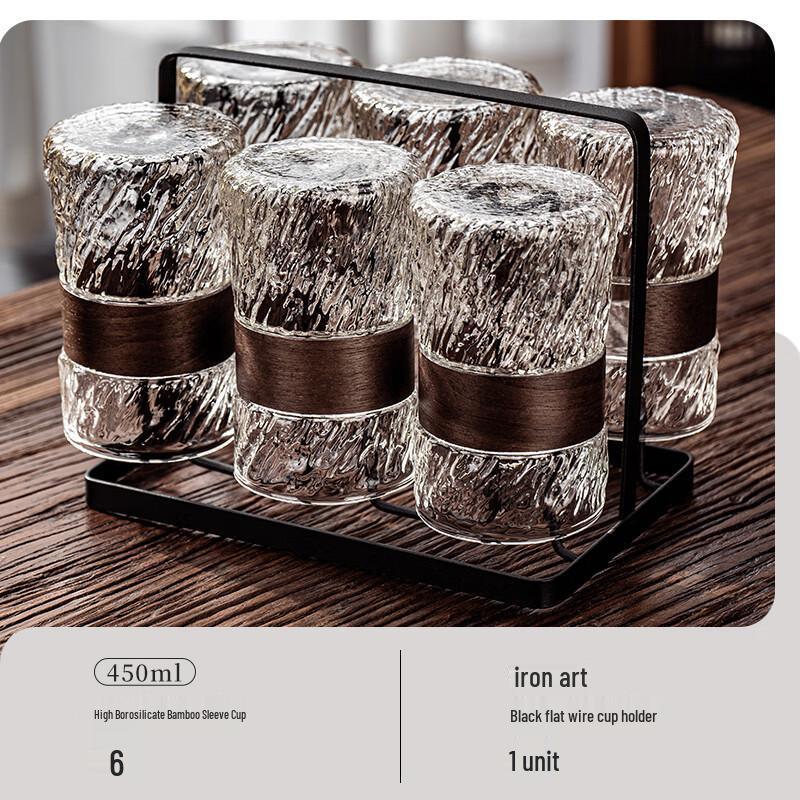 Embossed Glass Water Cup Set with Rack