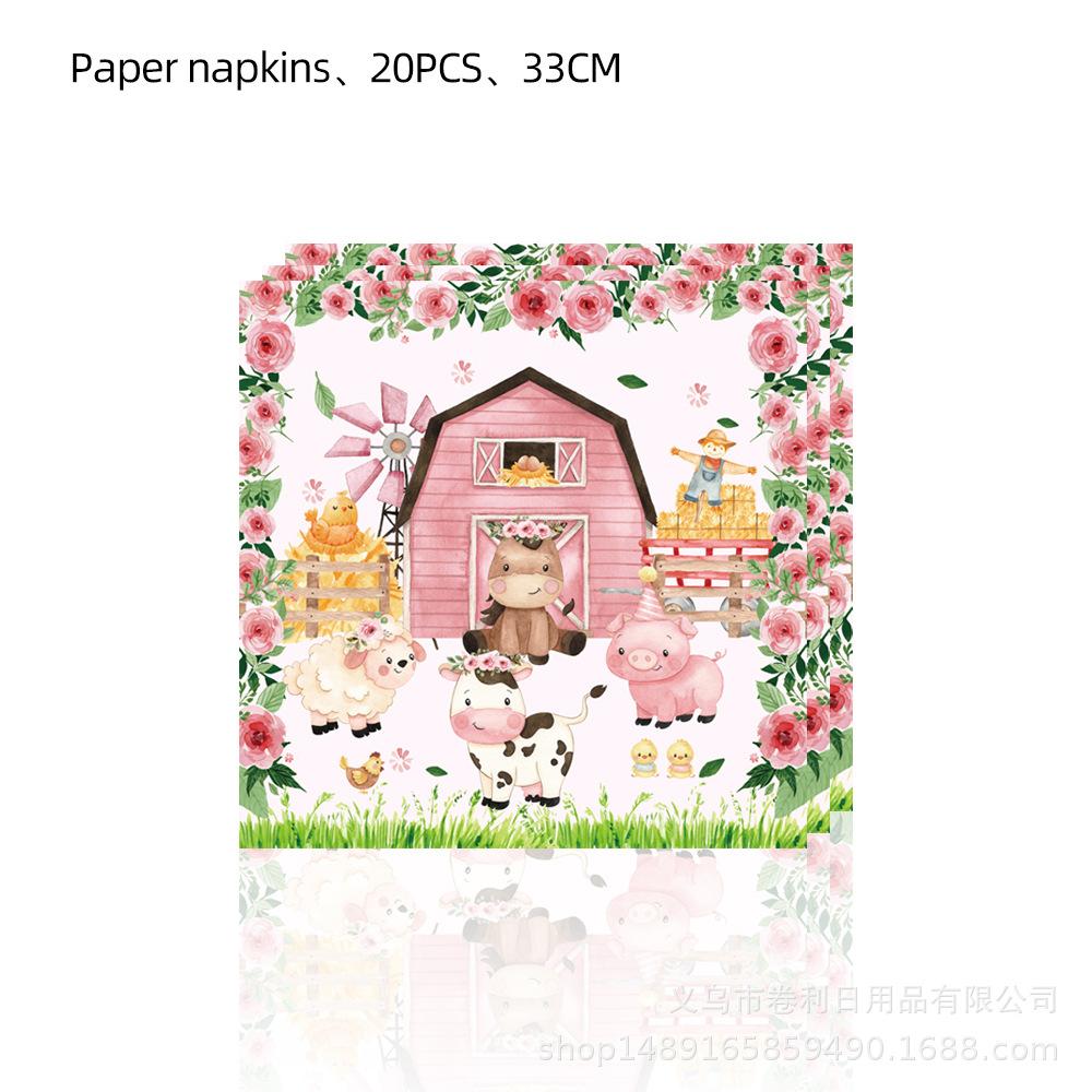 Pink Farm Theme Birthday Party Tableware Decorative Cupcakes Flag Cakes Plug Balloon Sets Arrangement Supplies