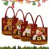 4pcs Festive Christmas Gift Doll Bags - Red&Golden Knitted Storage Treats with Santa, Snowman,Deer Designs,Christmas Accessories