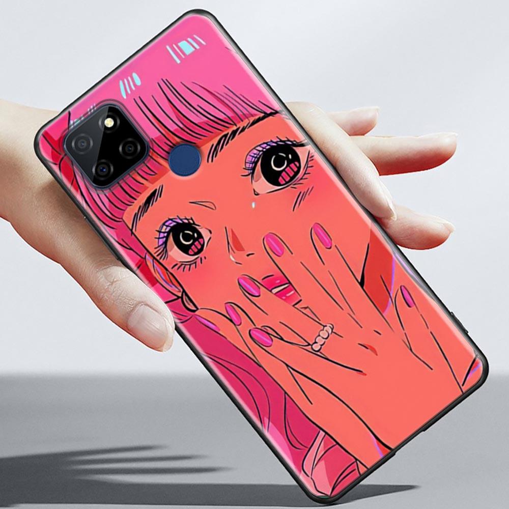 Super Cute Girl Anime Phone Case For OPPO Realme 5 6 7 7i 8 8i 9 9i V25 F9 F17 F19 5G 4G Pro Narzo Speed Black Soft Cover Fundas