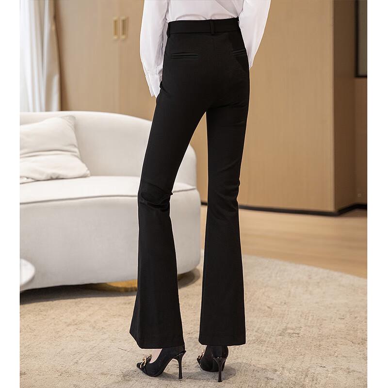 Women's High-Waist Slim-Fit Flared Pants with Rhinestone Split Hem