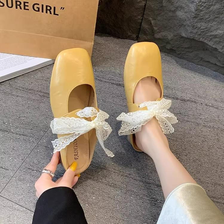 French small fragrant wind bag head half slippers women's shoes wear 2025 spring and summer evening wind Mary Jane half single shoes women
