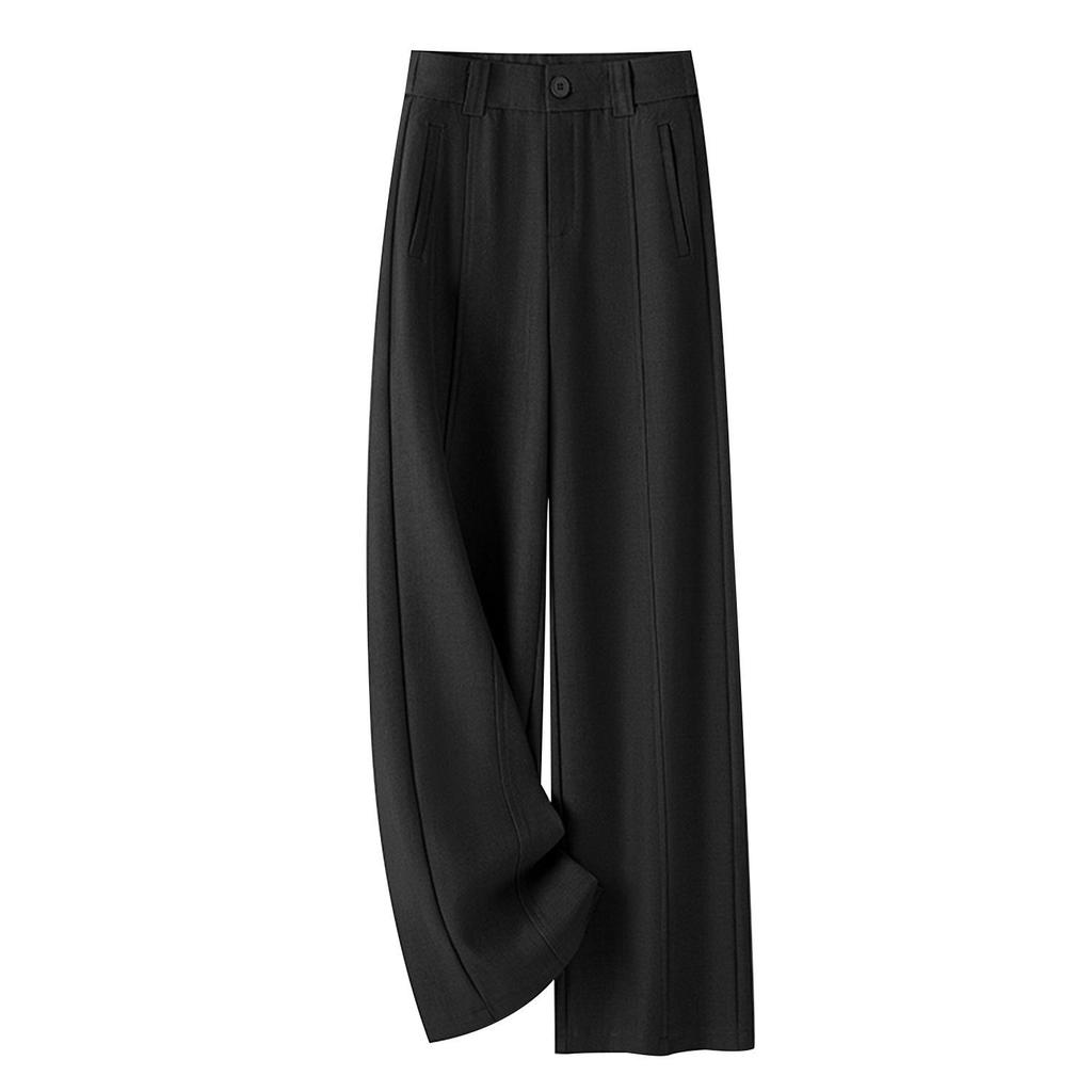 Women's Gray High-Waisted Wide-Leg Pants - Versatile Spring/Autumn 2025 Fashion