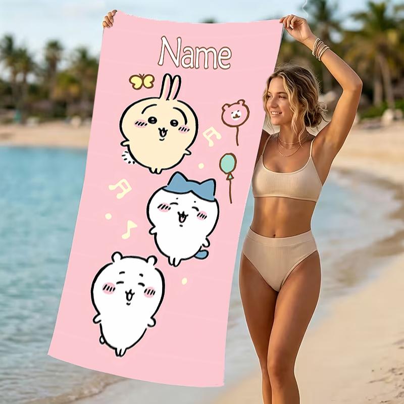 Customizable personalized beach towels Chiikawa themed designs.Suitable for the beach, yoga, sports;ideal as beach accessories