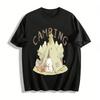 Cute Camping Little White Bear Print Casual T-Shirt Unisex Loose Comfortable Top For Daily Travel Pure Cotton T-shirt