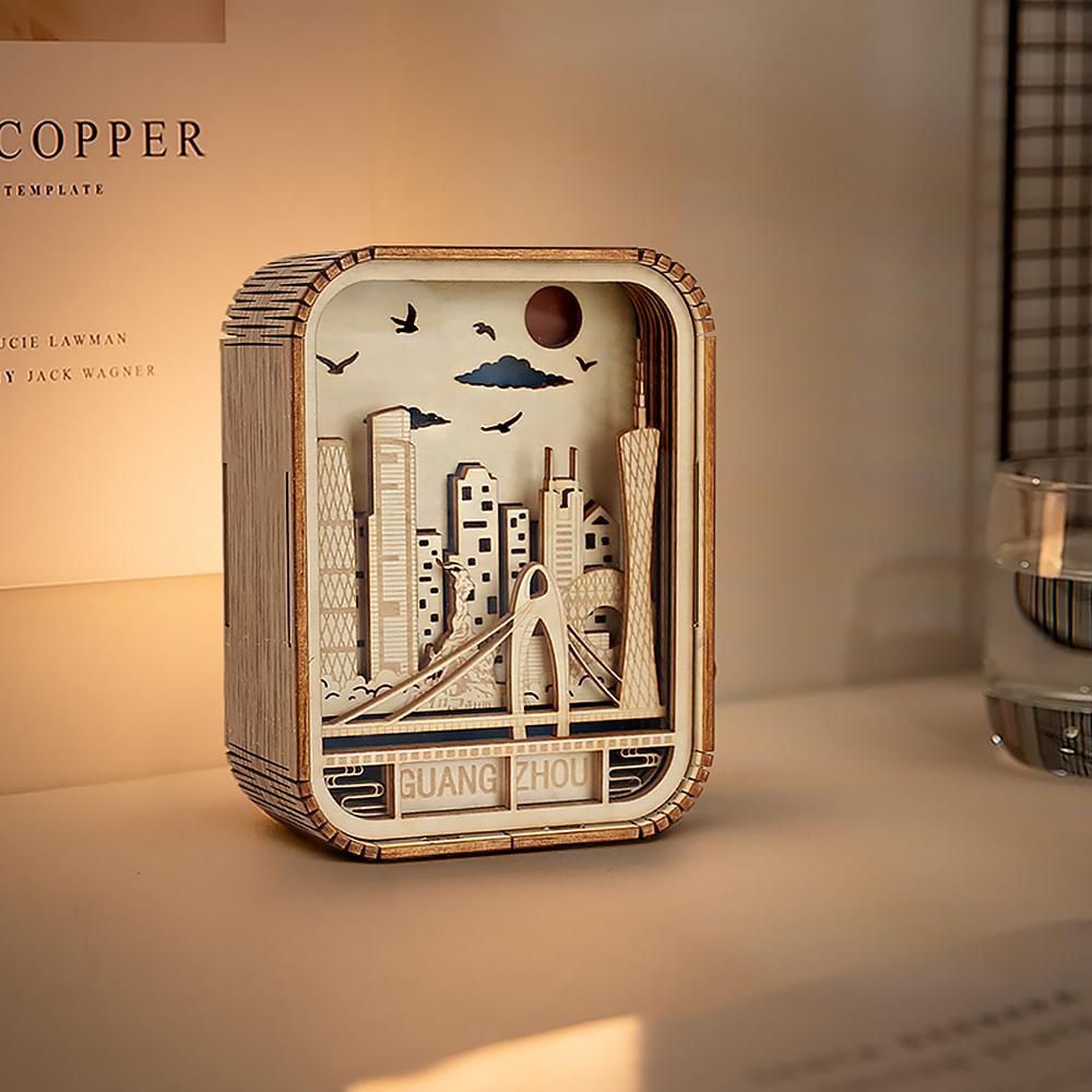 Custom City LED Night Light Box Wood Frames for Pictures Wooden Lamp Desk Table Lamp Light Home Decoration Nightlight Gift Items
