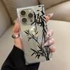 Transparent Square Back Tube Case Casing Protection For iPhone 15 Plus 11 14 Pro Max 16 ProMax 13 12 Anti-Oxygen,Ink bamboo Pattern