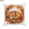 1pc 1pc Autumn Fox & Maple Leaves Throw Pillow Cover - Soft Velvet Suitable for Living Room, Zipper Closure, Machine Washable Watercolor Pillow Case W