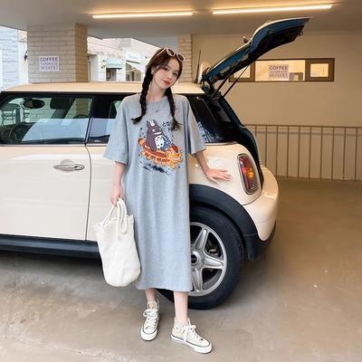 Women's Lazy Short Sleeve T-shirt Dress Summer Casual Loose Over The Knee Dress