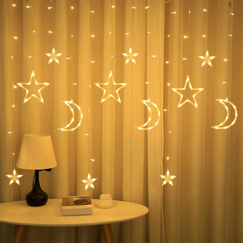 Colorful LED Star Moon Curtain String Lights for Bedroom Decoration