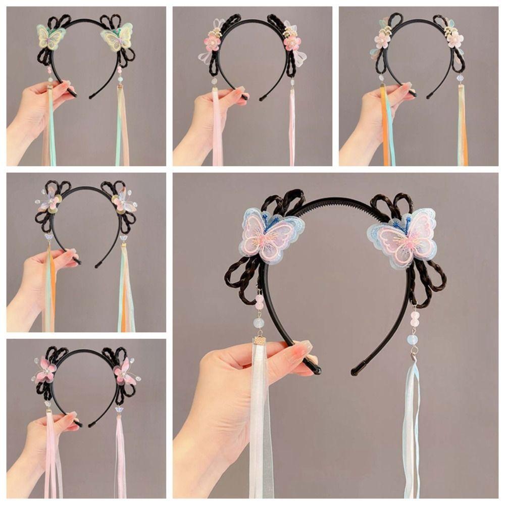 Tassel Butterfly Ribbon Headband Chinese Style Hair Bands for Children Gifts