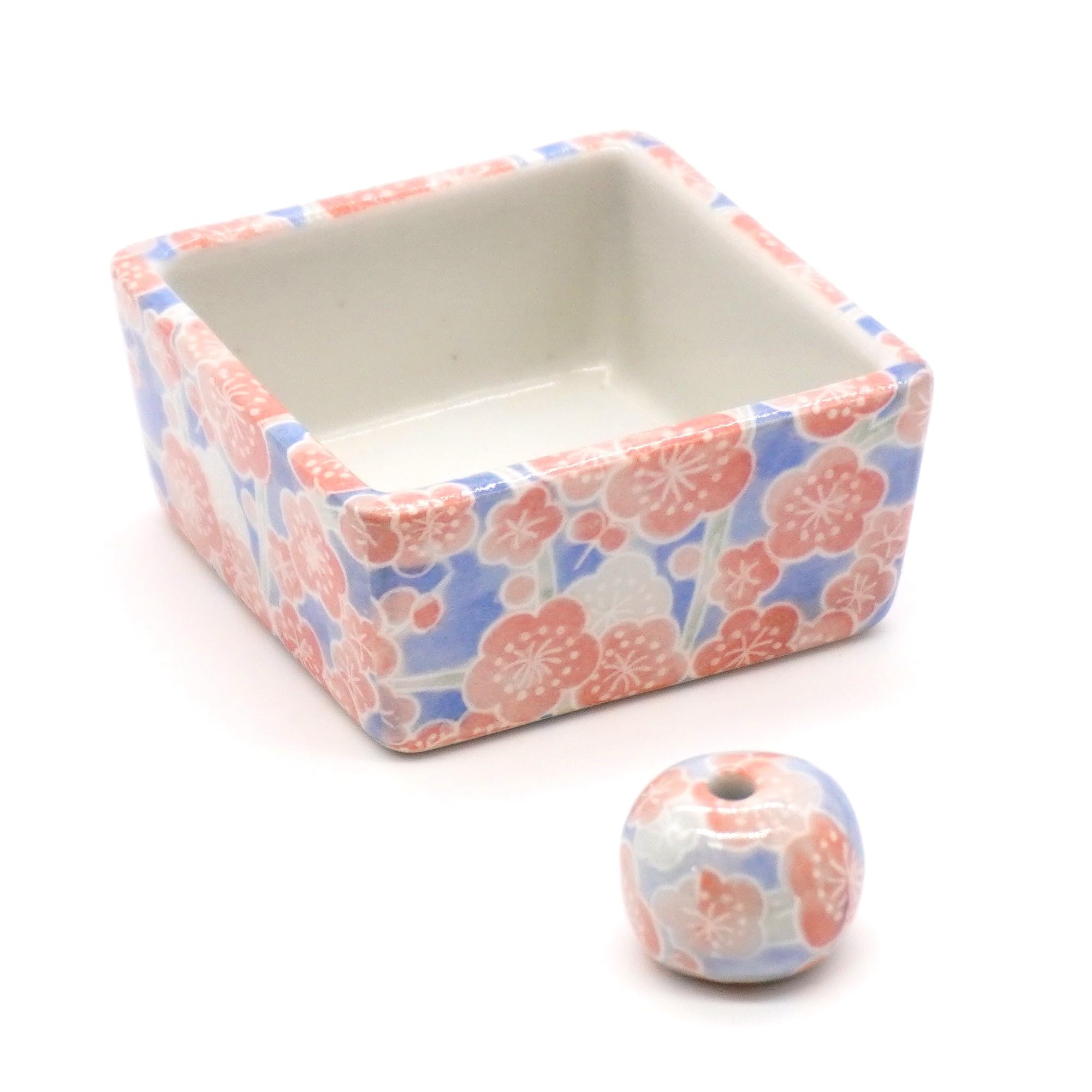

Square incense burnerincense holder with plum blossom pattern, Mino ware, made in Japan, ceramic