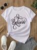 Women'S Y2K "Believe" Graphic Tee White Harajuku Short Sleeve Casual T-shirt Clothing Street Tops Tees Aesthetic Clothes