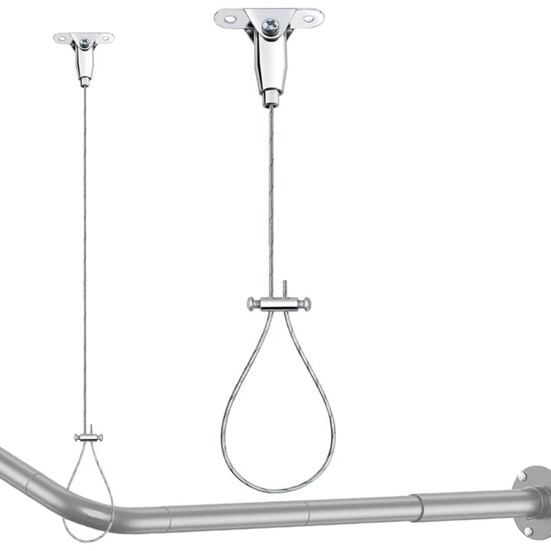 2 STÜCK Badezimmer Hängehalterungen Verstellbare Länge Edelstahl Duschstangenhalterung für Schräge Deckenmontage