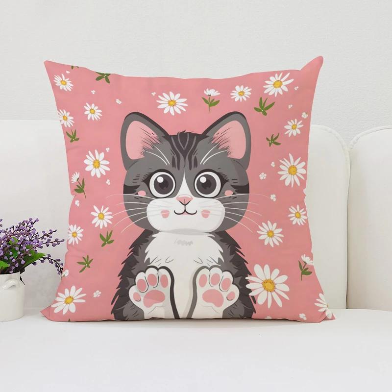 Cute Cartoon Cat Pillowcases for Pillows 45x45 Cushions Cover Aesthetic Room Decoration Cushion Cover 50x50 Home Decor Pillow