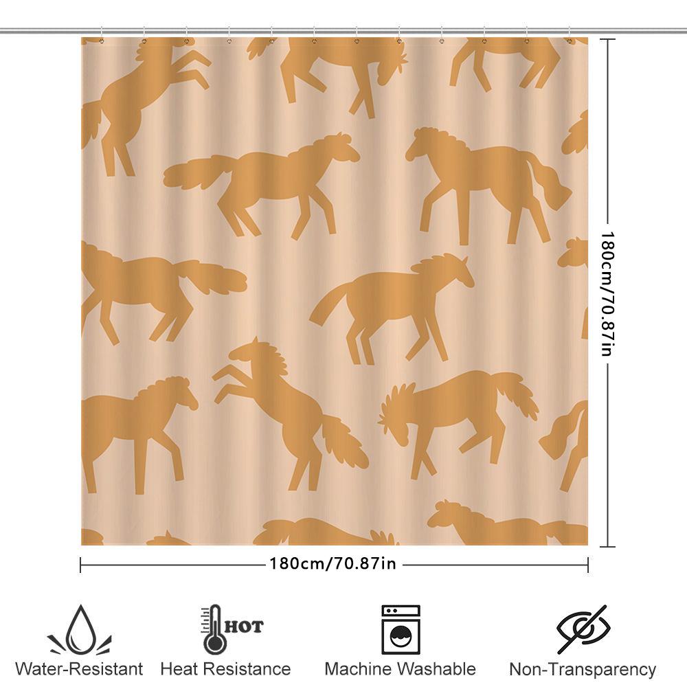 Elegantes Duschvorhang-Set Mit Pferde-Muster Moderne Dekoration Für Badezimmer Wasserdichtes Gewebe Perfekte Geschenkidee (beige)