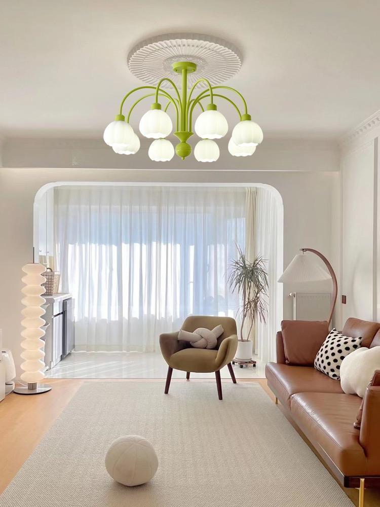 Francuski kremowy żyrandol z dyni: Nowoczesne oświetlenie Mid-Century do salonu, sypialni lub restauracji.