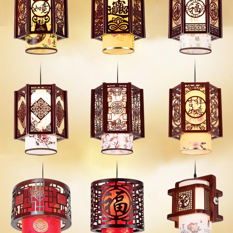 Antike massive Holz-Pendelleuchte im chinesischen Stil für Balkon, Teeraum, Flur oder Wohnzimmer.