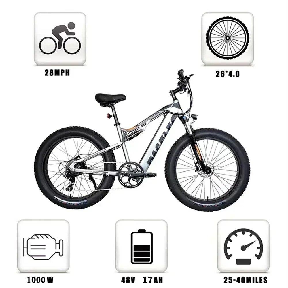 Electric Bike EU Stock GS9 1000W 48V17AH Hidden Lithium Battery Mountain E Bike 26*4.0 Inch Fat Tire Off-road Electric Bicycle