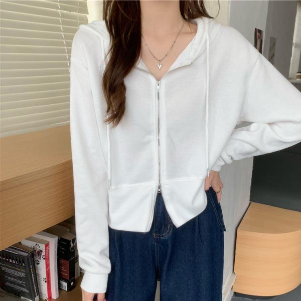Spring/Fall 2026 Women's Petite High-Waist Cropped Hoodie, Long Sleeve Korean Style Trendy Top