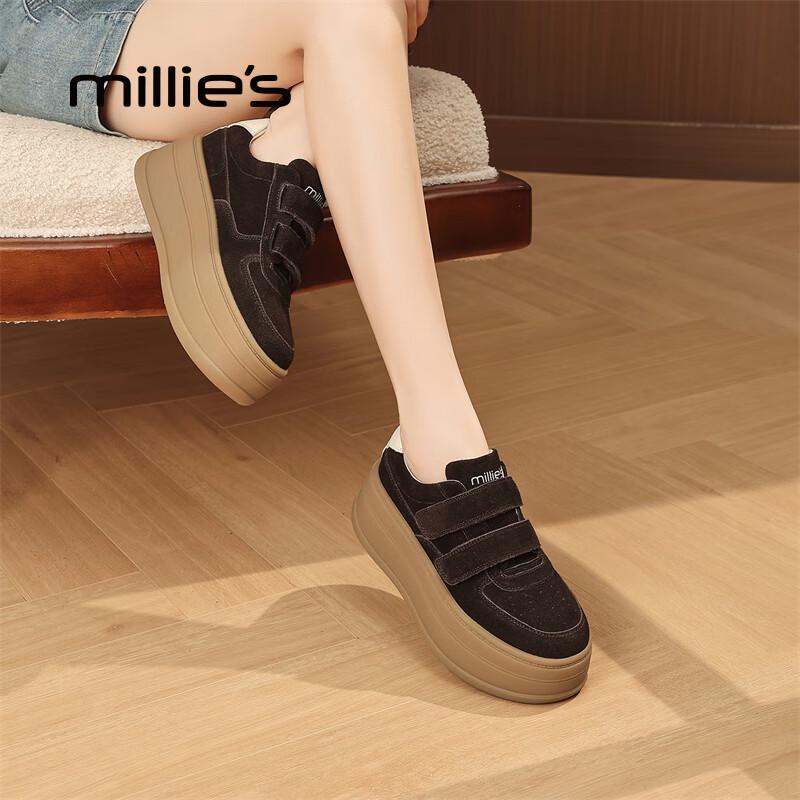 Millies Women s Genuine Leather Platform Velcro Sneakers 35