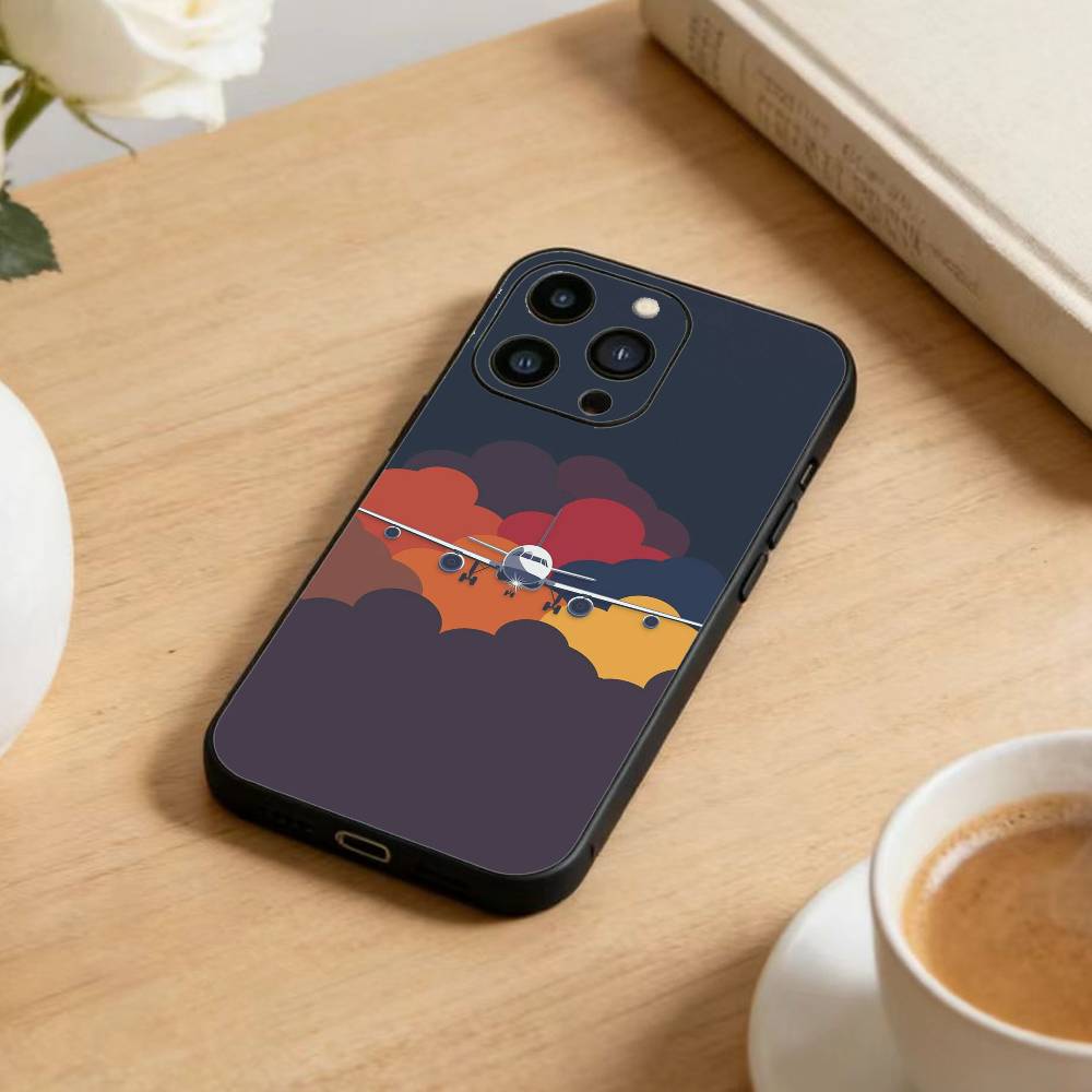 

Airplane Route Travel Matte Hard Phone Case For iPhone 17 16 15 14 13 12 Max Plus Silicone Black Cover iPhone16e