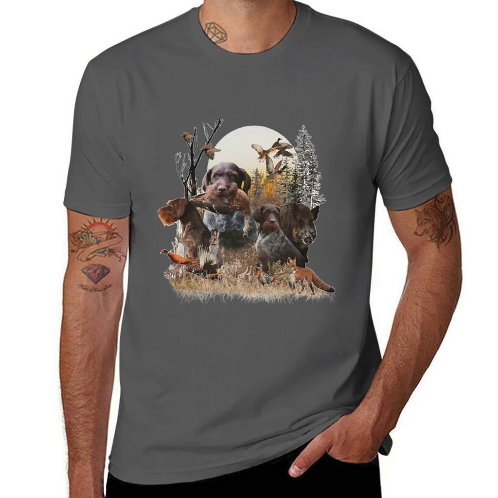 German Wirehaired Pointers  Always Ready To Hunt Tshirt Antipilling Casual Tshirt