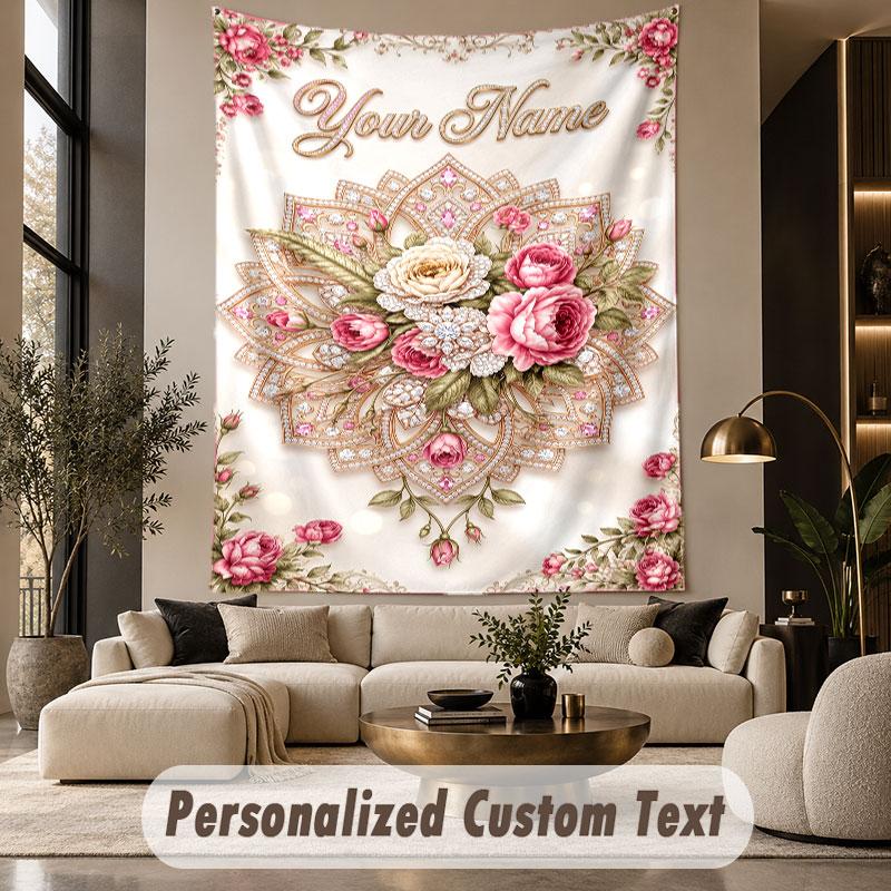Floral Garden (167) Theme Wall Tapestry Customized With Name Text Personalized Hanging Tapestry For Bedroom Living Room Decor