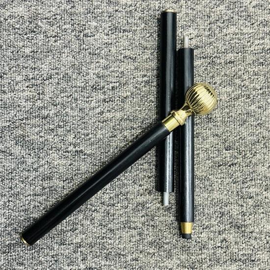 Antique Brass Knob Head Handle Walking Stick Black Wooden Brass Inlaid Cane Birthday Gift