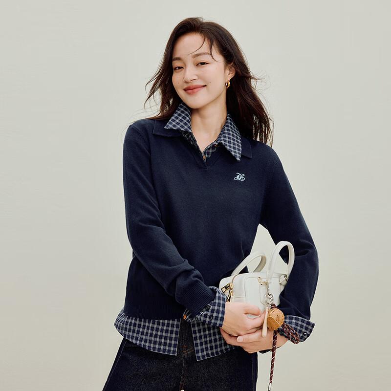 INMAN Women's 2025 Autumn Long-Sleeve Commuter Lapel Knit Sweater