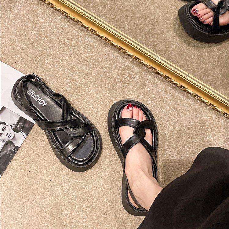 Fashion Beige Heeled Sandals Retro Woman Shoes 2025 Summer Mid-Calf Strap Black Original Low Girls New Gladiator Clear Buckle Comfort