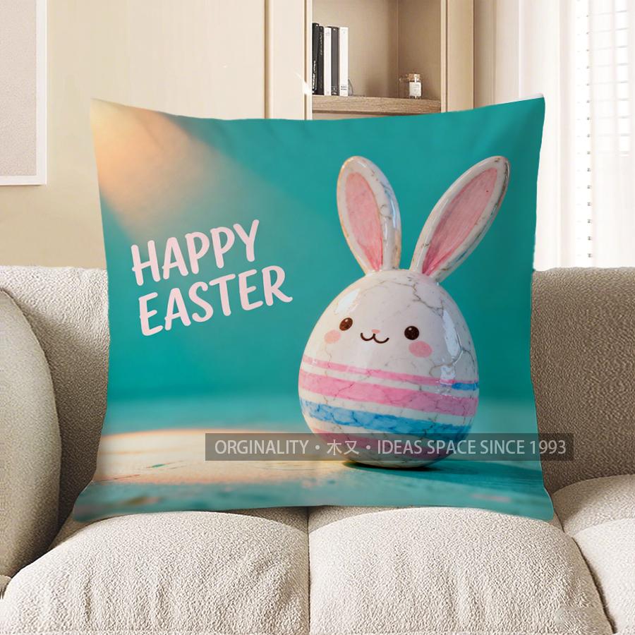 

2D Cute Easter Bunny Egg Happy Decorative Pillow Pattern Cushion Cover Suitable For Sofa Bedroom Car Pillow Cover 40x40cm