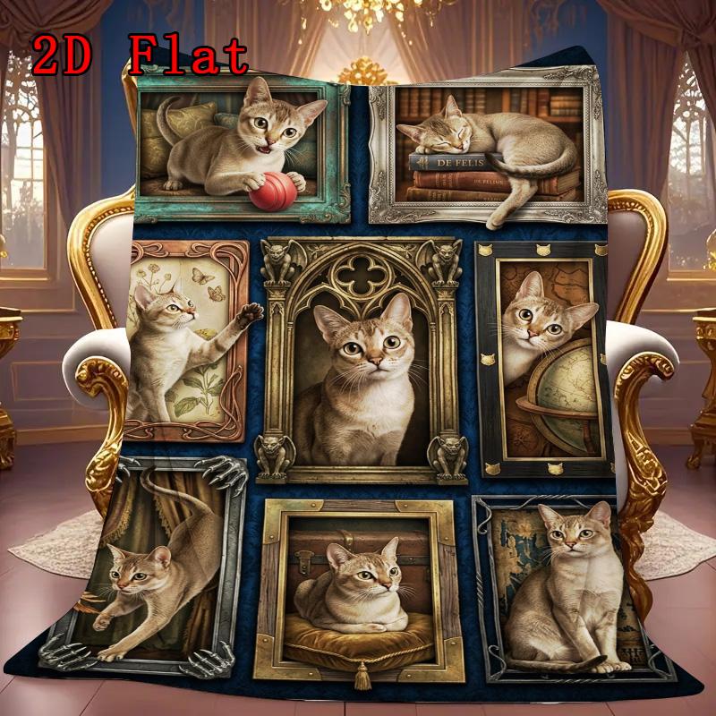 Feline Portraits 2D Flat Pattern Flannel Blanket, High Quality All Seasons, Home Decor, Warmth and Comfort, Perfect for Christmas Gifts.
