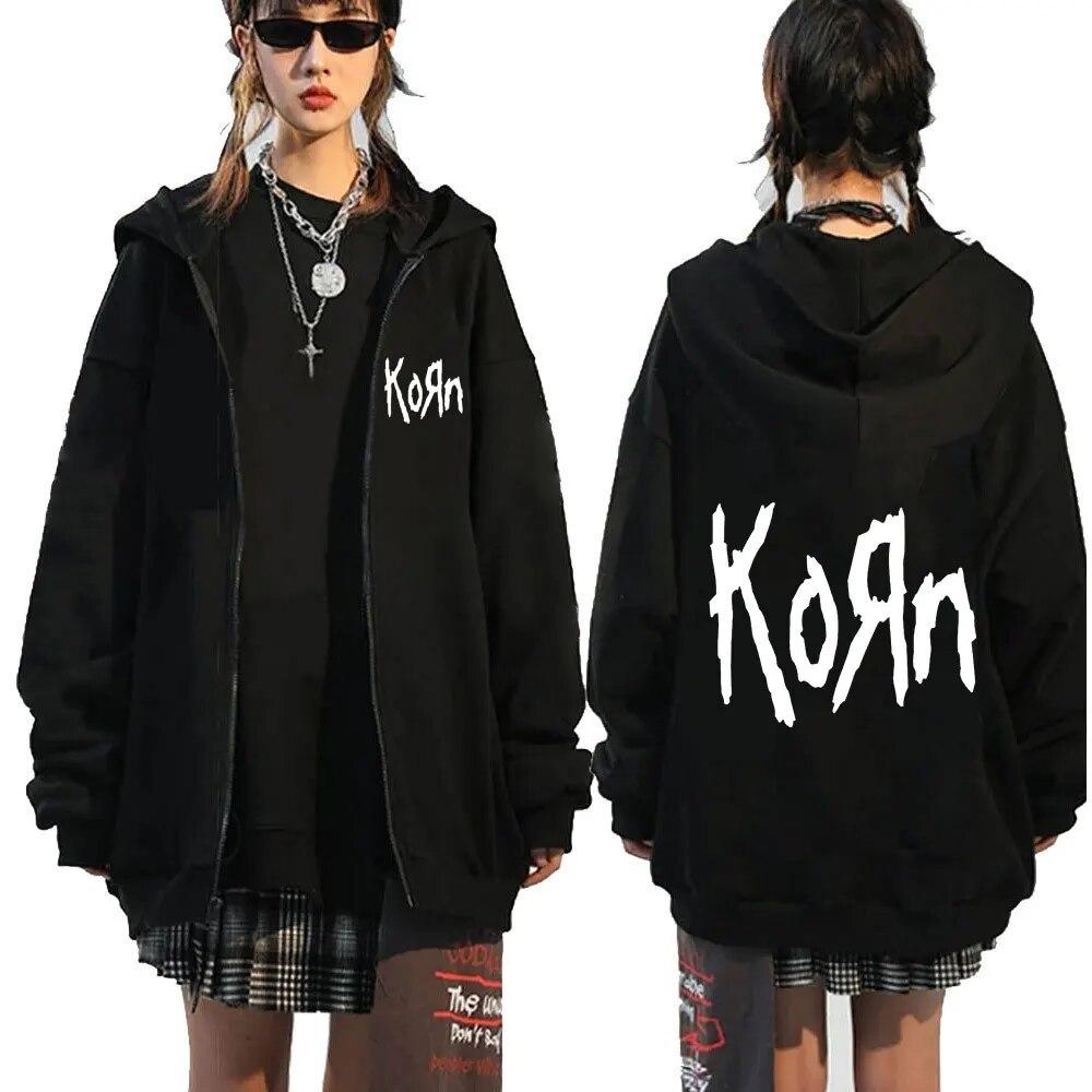 

Толстовка з капюшоном на блискавці з логотипом Korn Rock Band. Чоловічі металеві готичні вінтажні великі толстовки на блискавці. Вуличний одяг, панк, світшоти, куртки XXXL білий
