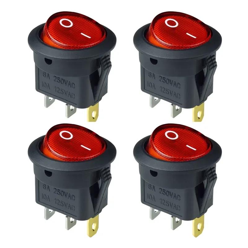4/8Pcs KCD1 Automobile Round Power Switch Button 12V/220V 3Pin ON/OFF KCD1 Rocker Switch 16A 12V 4-color Led Light