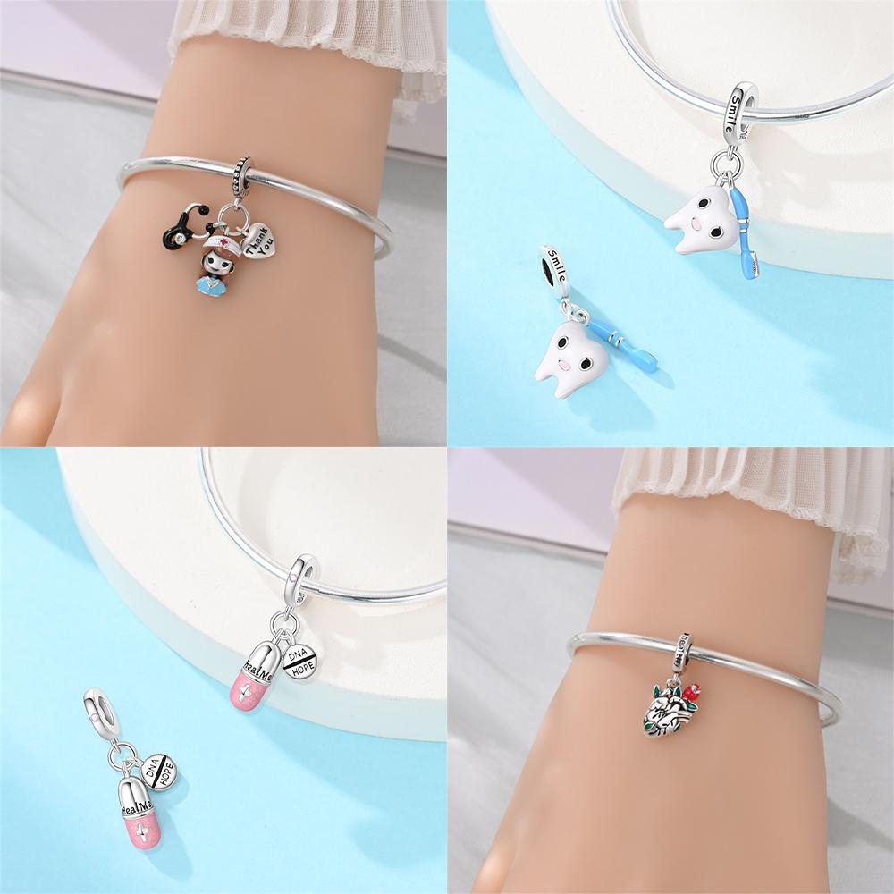 Authentic Copper Medical Care Collection Pendant Tooth Toothbrush Medicine Box Ambulance Bead Compatible With Bracelets Diy Gift Women Jewellery