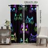 Set Of 2 Fluorescent Cat Print Curtains Installation Polyester Drapes Bedroom Living Room Curtain Sheer For Great Made With Rod Pocket
